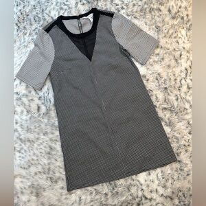NWOT BCBGeneration Black & White Shift Dress Stripe Plaid Sheer Mesh Crew XS S